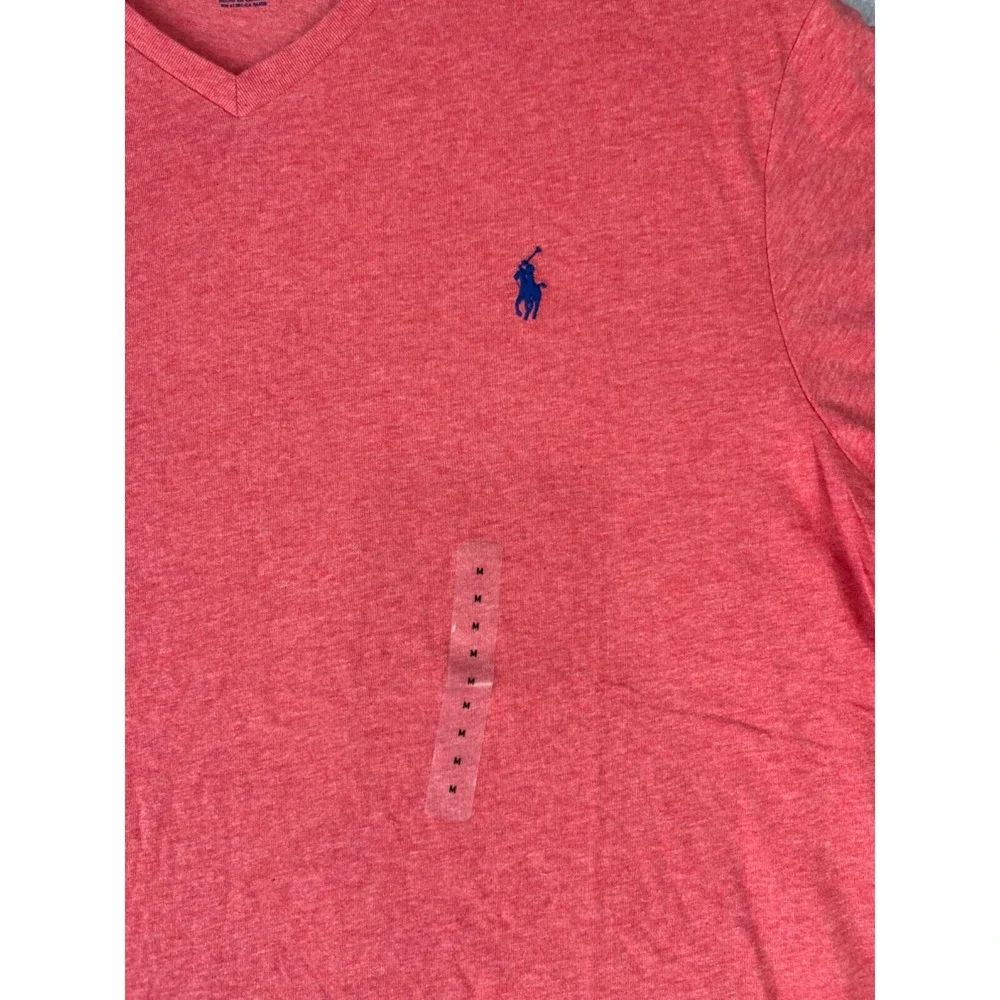 Polo Ralph Lauren Shirt Men M Salmon Classic Fit Short Sleeve V Neck‎ Oversized